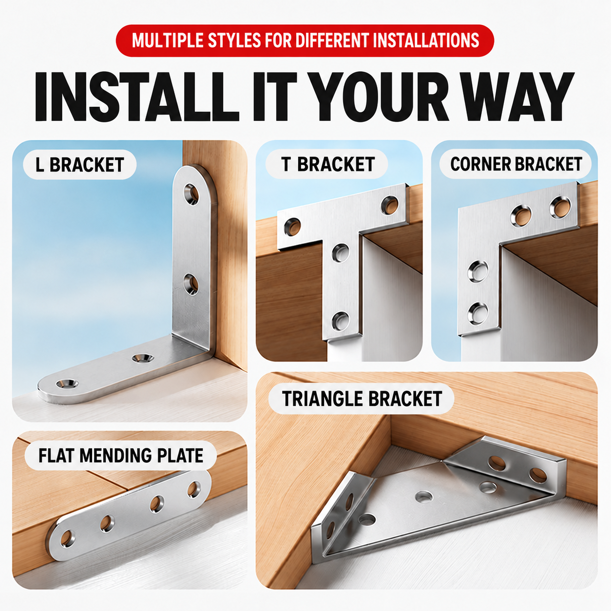 Stainless Steel Right-Angle Brackets & Mending Plates