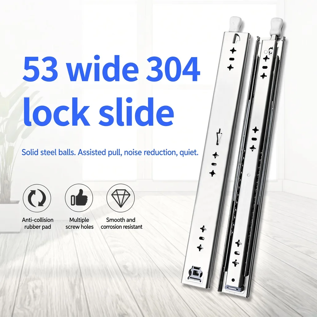 53 mm 304 Stainless Steel Locking Heavy-Duty Drawer Slide