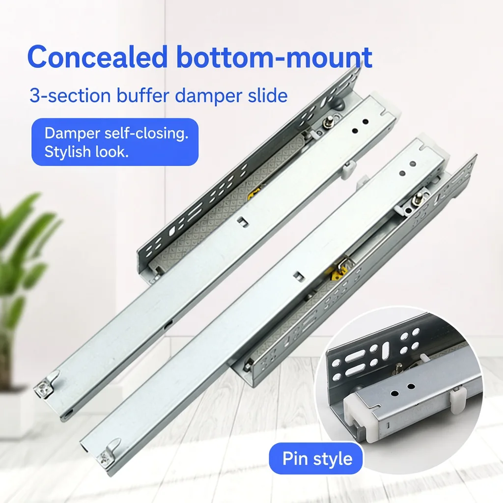 3-Section Concealed Soft-Close Undermount Slide, 8 Inch