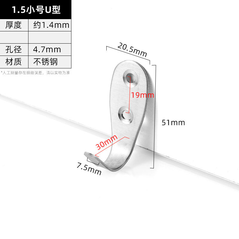 1.5 Small U · Thickness 1.4 mm · Hole Ø4.7 mm — JY-1688-1029887108700-JHJ-53-16