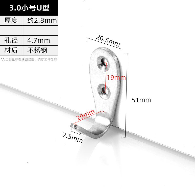 3.0 Small U · Thickness 2.8 mm · Hole Ø4.7 mm — JY-1688-1029887108700-JHJ-53-19