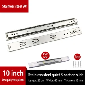 201/304 Stainless Steel 3-Section Drawer Slides