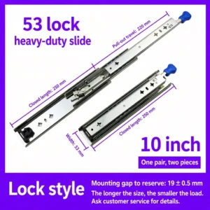 53 mm Locking Heavy-Duty Drawer Slides, 10-48 Inch