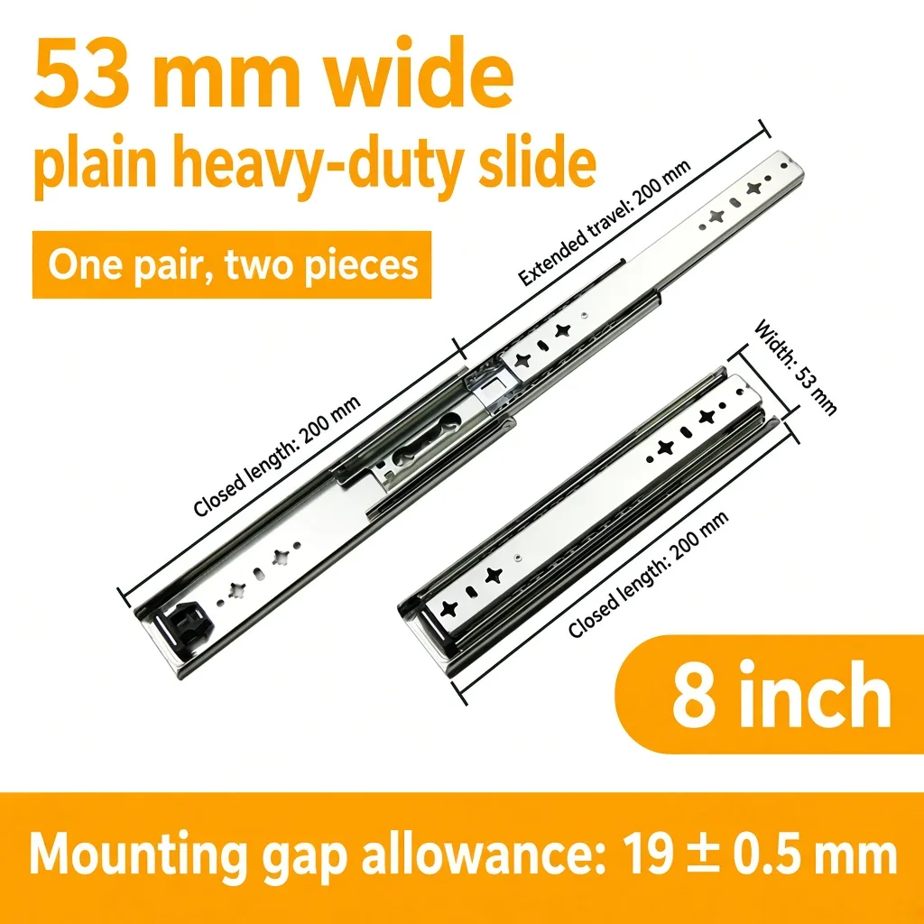 53 mm Heavy-Duty Drawer Slides, 8-60 Inch