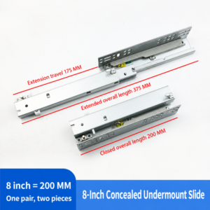 3-Section Concealed Soft-Close Undermount Slide, 8 Inch