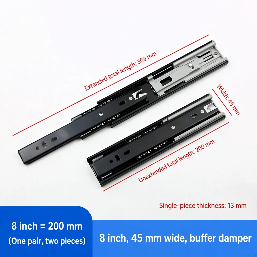 45 mm Black Damper Drawer Slides, 8-40 Inch