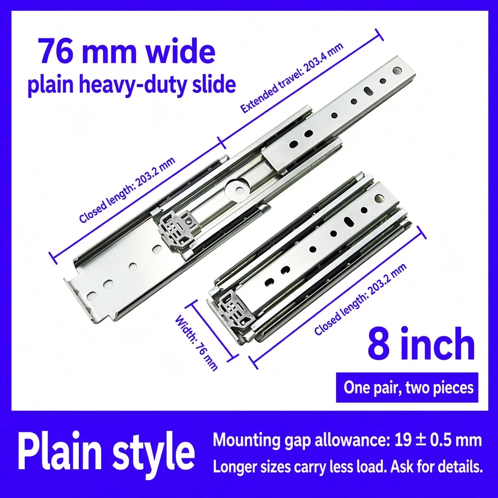 76 mm Plain Heavy-Duty Drawer Slides, 8-60 Inch