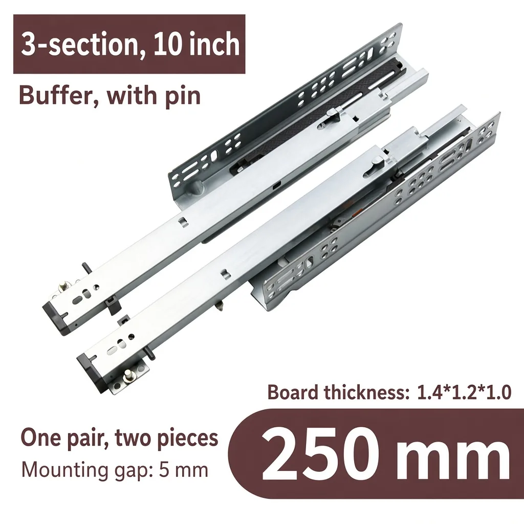 3-Section Buffer Drawer Slides, 10-24 Inch