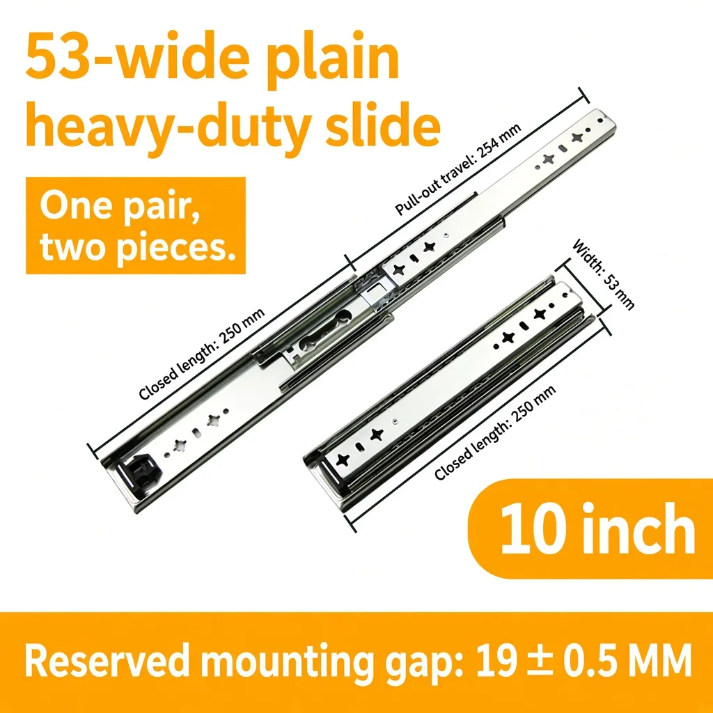 10 inch silver 53-wide plain heavy-duty slide — SL-912047337135-02