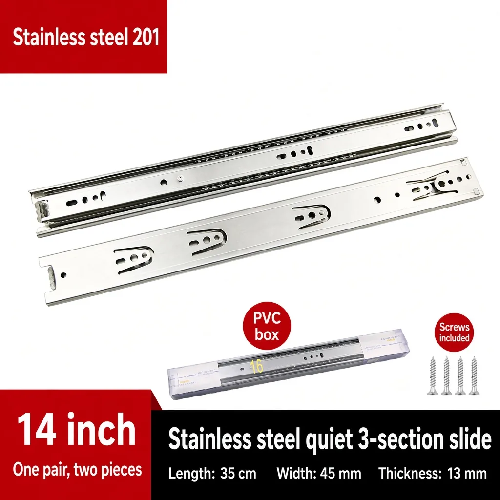 Stainless steel quiet 3-section slide, 14 inch — SL-600479146228-03