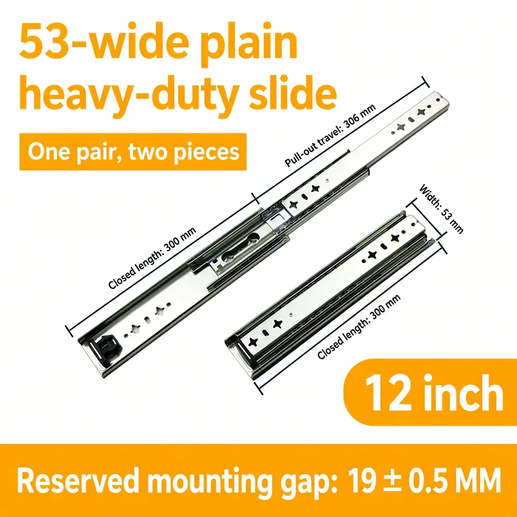 12 inch silver 53-wide plain heavy-duty slide — SL-912047337135-03