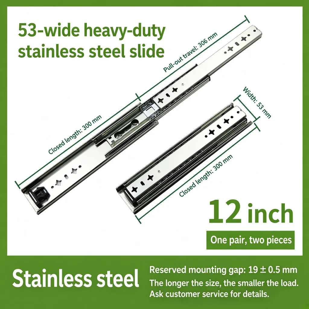 12 inch 53-wide heavy-duty stainless steel slide — SL-708847004454-03