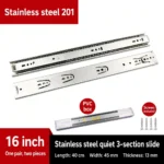 Stainless steel quiet 3-section slide, 16 inch — SL-600479146228-04