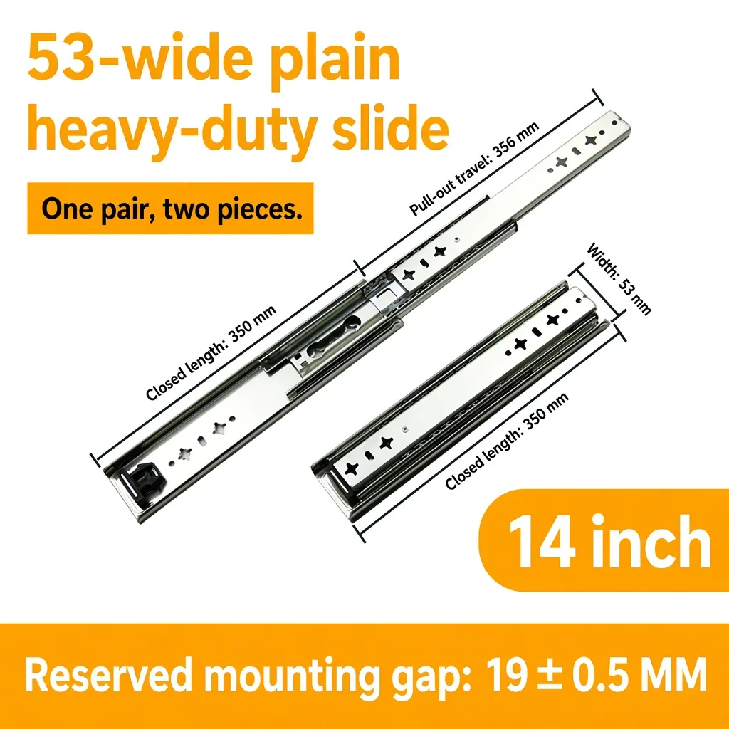 14 inch silver 53-wide plain heavy-duty slide — SL-912047337135-04