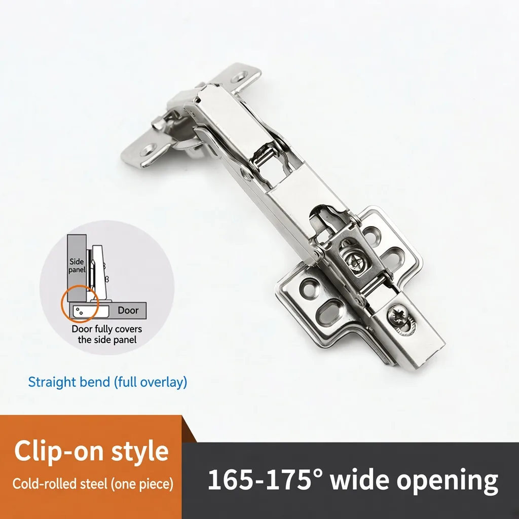 Clip-on style. Straight bend (full overlay). 165-175° wide opening. — HG-655674270092-04