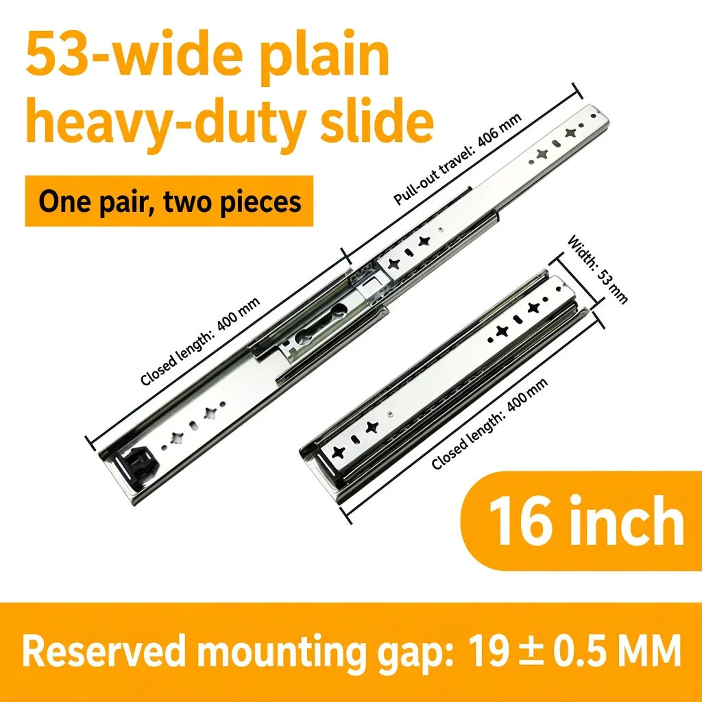 16 inch silver 53-wide plain heavy-duty slide — SL-912047337135-05