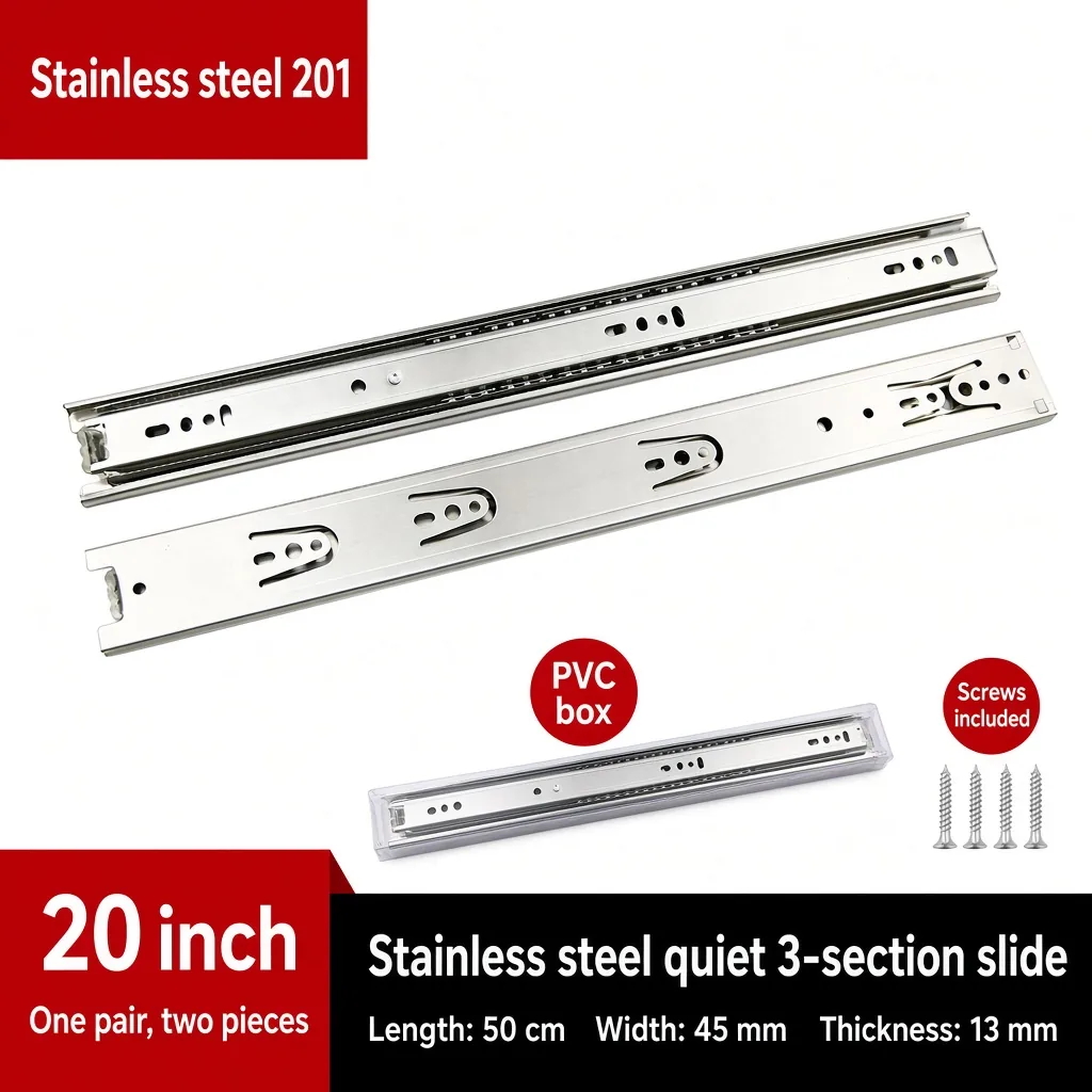 Stainless steel quiet 3-section slide, 20 inch — SL-600479146228-06