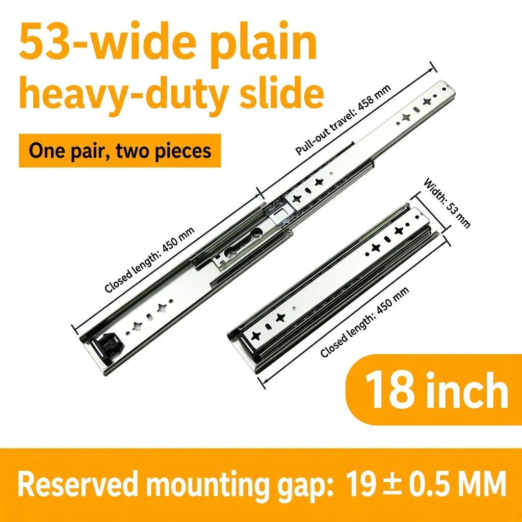 18 inch silver 53-wide plain heavy-duty slide — SL-912047337135-06