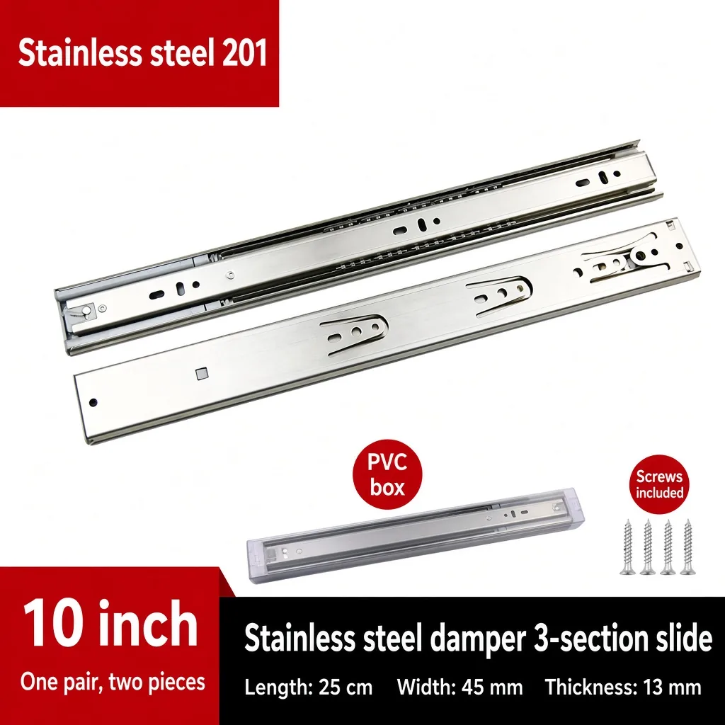 Stainless steel damper 3-section slide, 10 inch — SL-600479146228-07