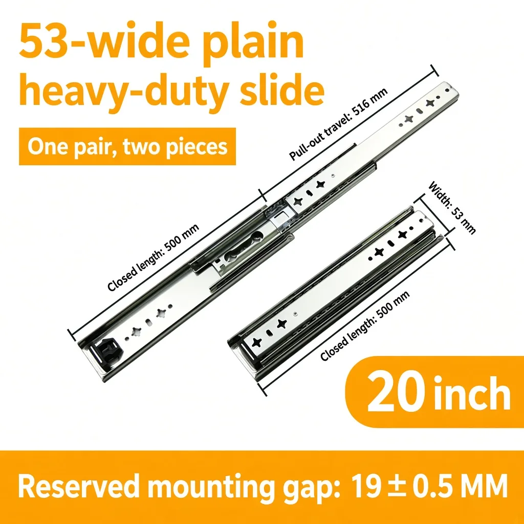 20 inch silver 53-wide plain heavy-duty slide — SL-912047337135-07