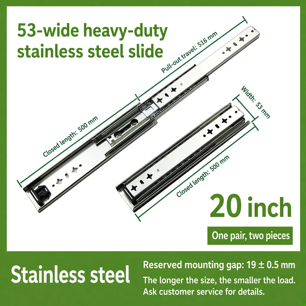 20 inch 53-wide heavy-duty stainless steel slide — SL-708847004454-07