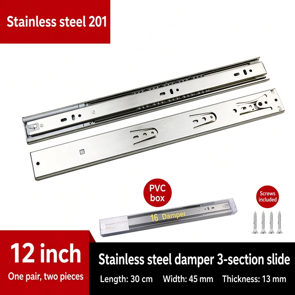 Stainless steel damper 3-section slide, 12 inch — SL-600479146228-08