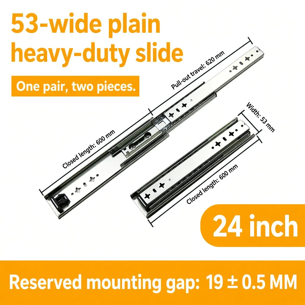 24 inch silver 53-wide plain heavy-duty slide — SL-912047337135-09