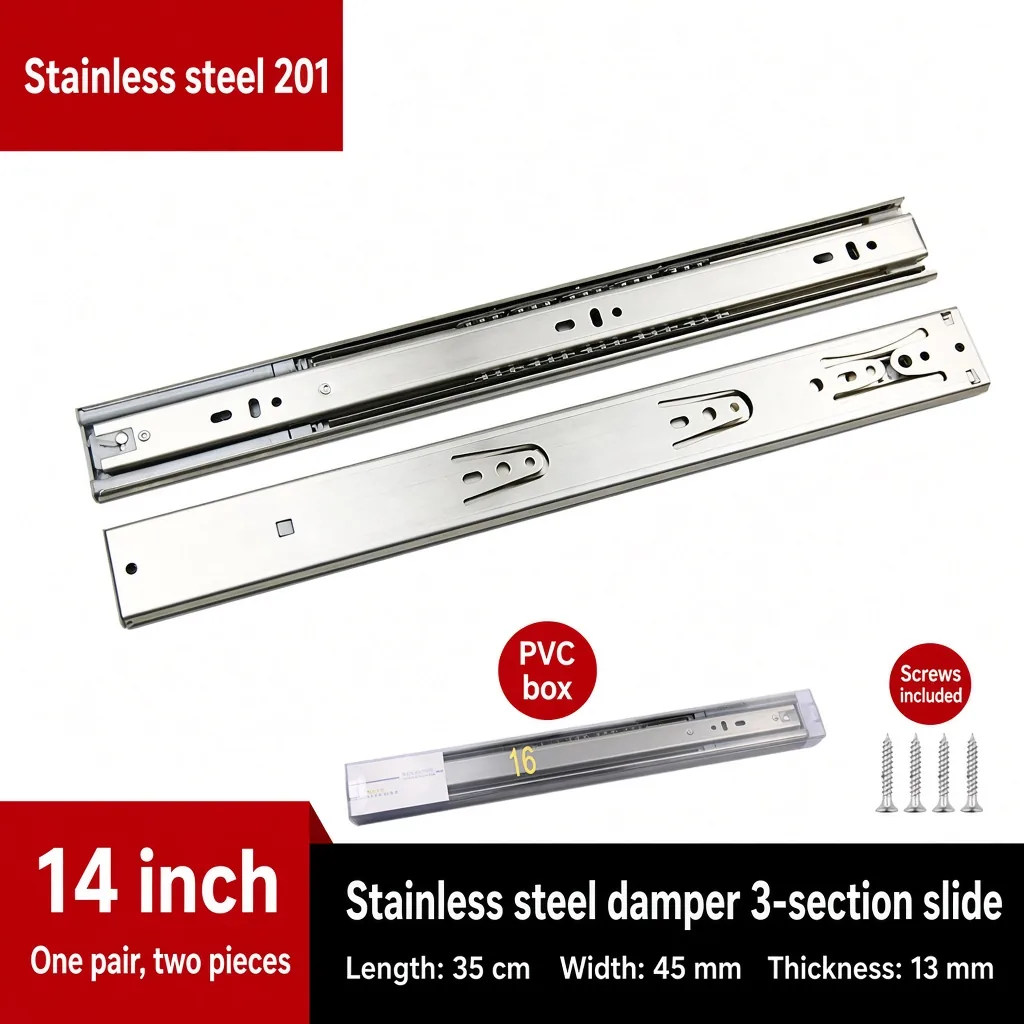 Stainless steel damper 3-section slide, 14 inch — SL-600479146228-09