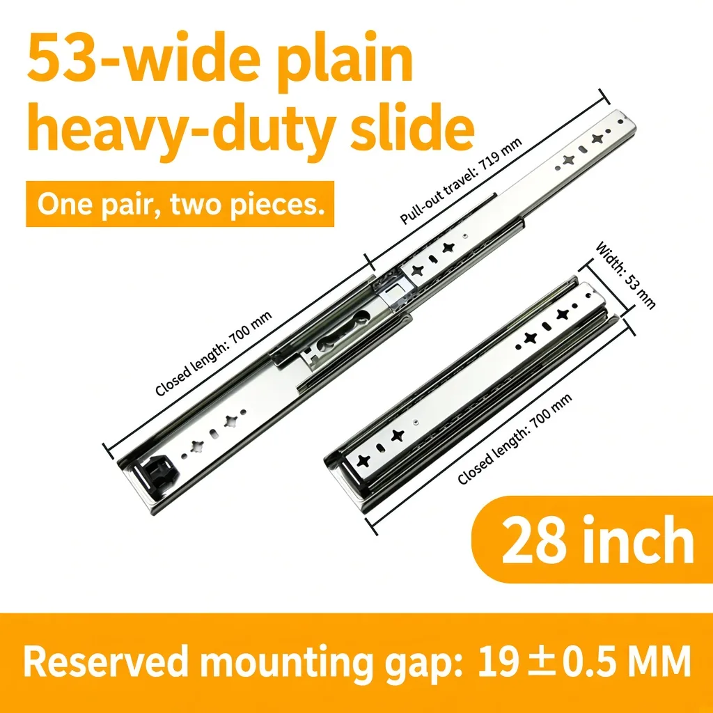 28 inch silver 53-wide plain heavy-duty slide — SL-912047337135-11