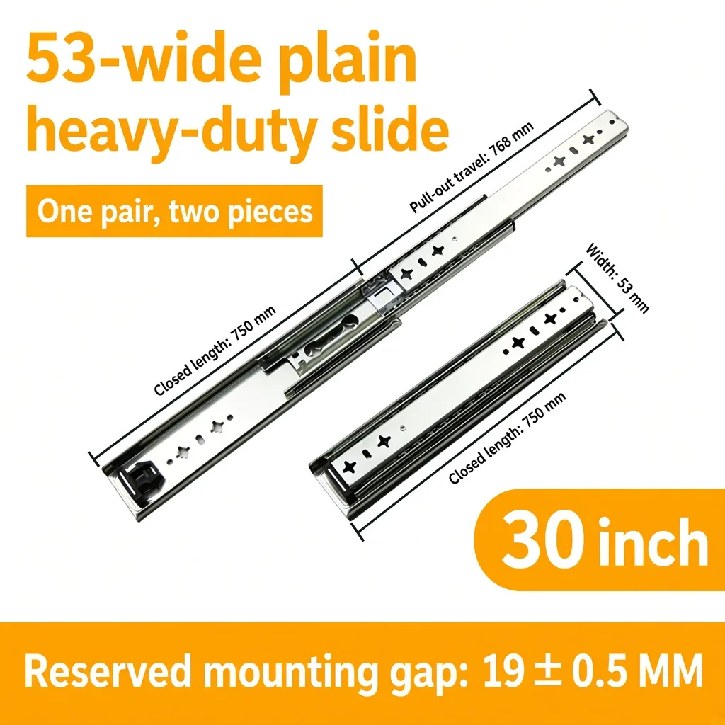 30 inch silver 53-wide plain heavy-duty slide — SL-912047337135-12