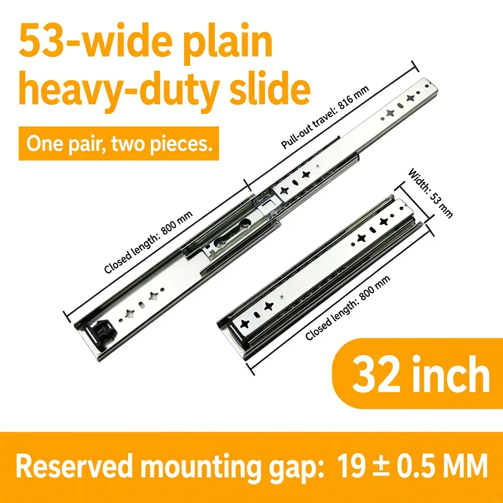 32 inch silver 53-wide plain heavy-duty slide — SL-912047337135-13