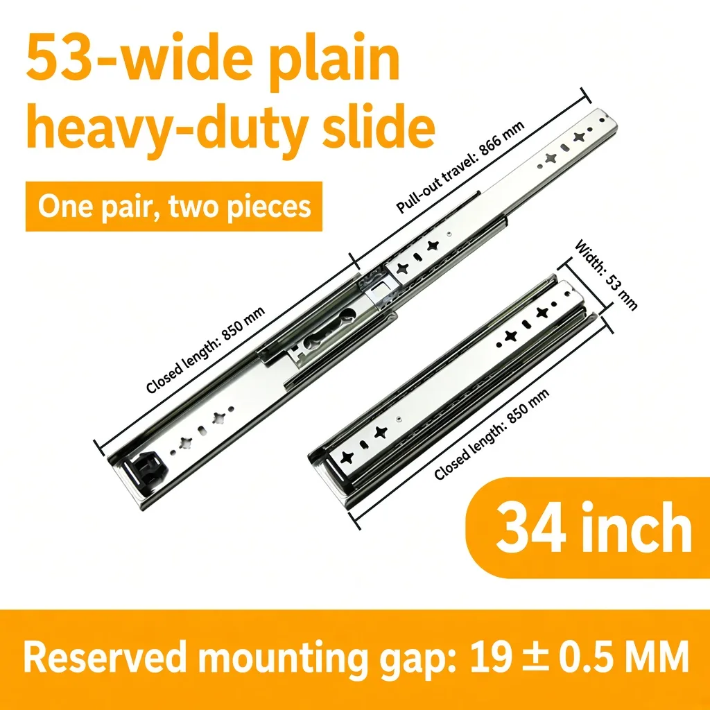 34 inch silver 53-wide plain heavy-duty slide — SL-912047337135-14