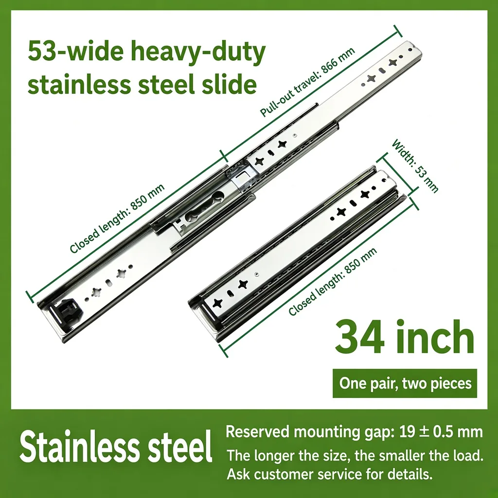 34 inch 53-wide heavy-duty stainless steel slide — SL-708847004454-14