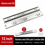 Stainless steel 304 quiet 3-section slide, 12 inch — SL-600479146228-14