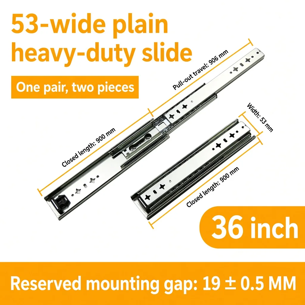 36 inch silver 53-wide plain heavy-duty slide — SL-912047337135-15
