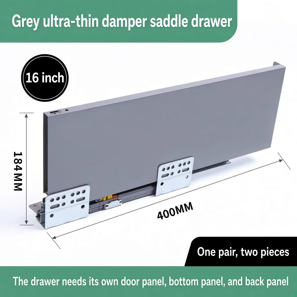 Grey saddle drawer, 16 inch, 184 MM, 400 MM — SL-712086932965-16