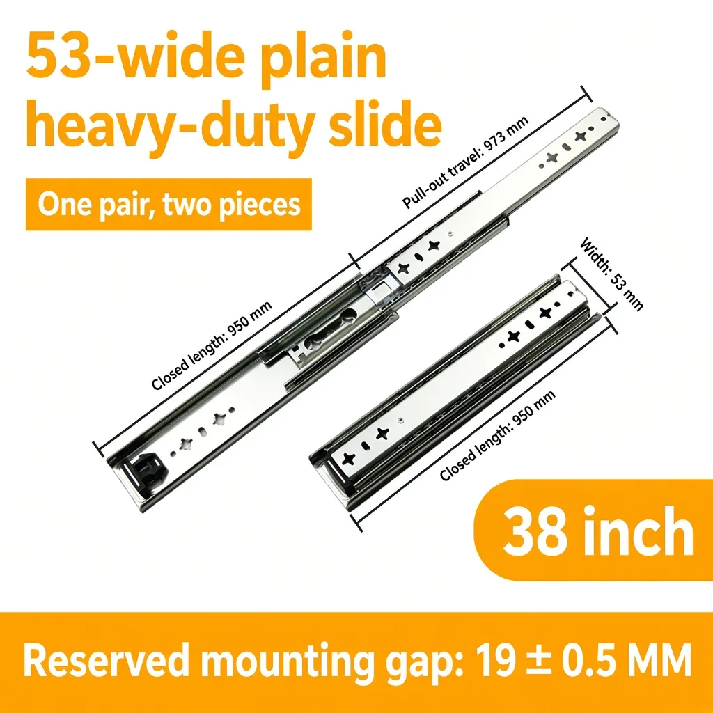 38 inch silver 53-wide plain heavy-duty slide — SL-912047337135-16