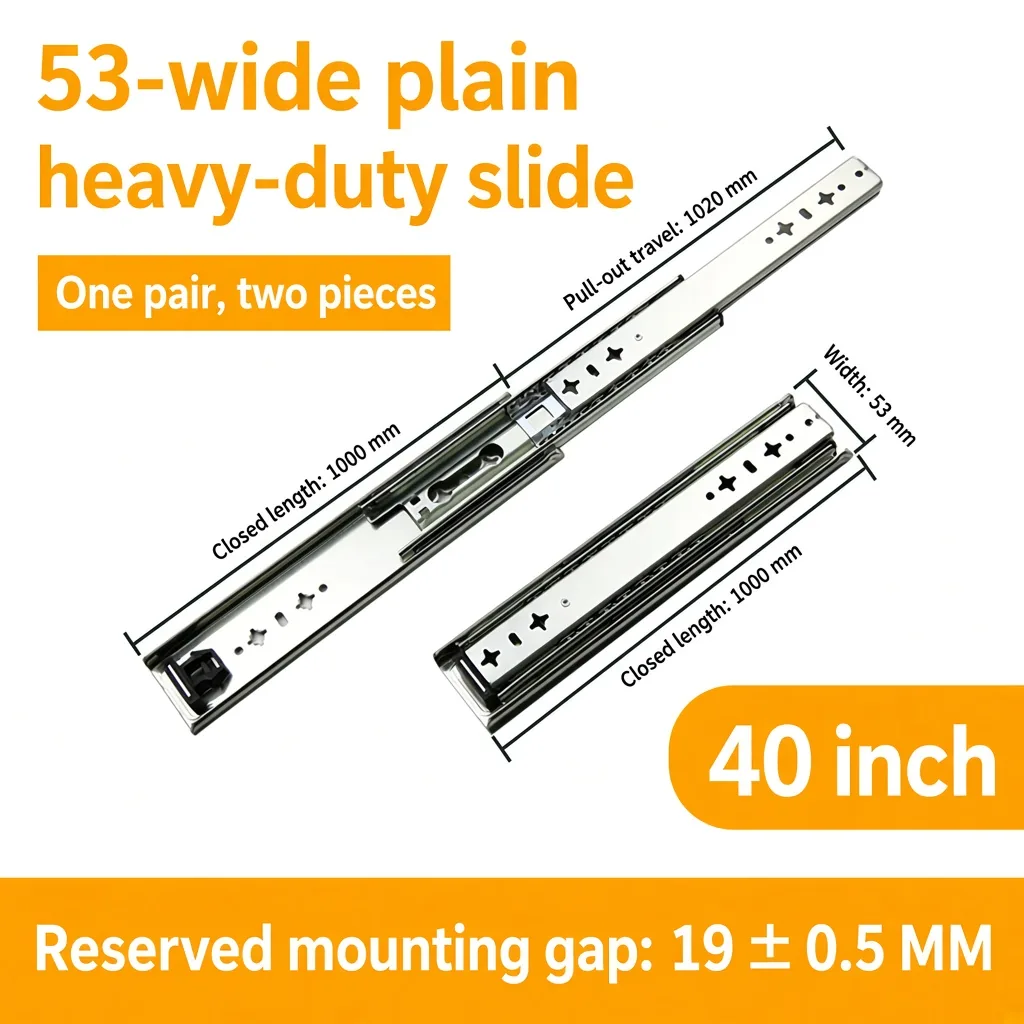 40 inch silver 53-wide plain heavy-duty slide — SL-912047337135-17