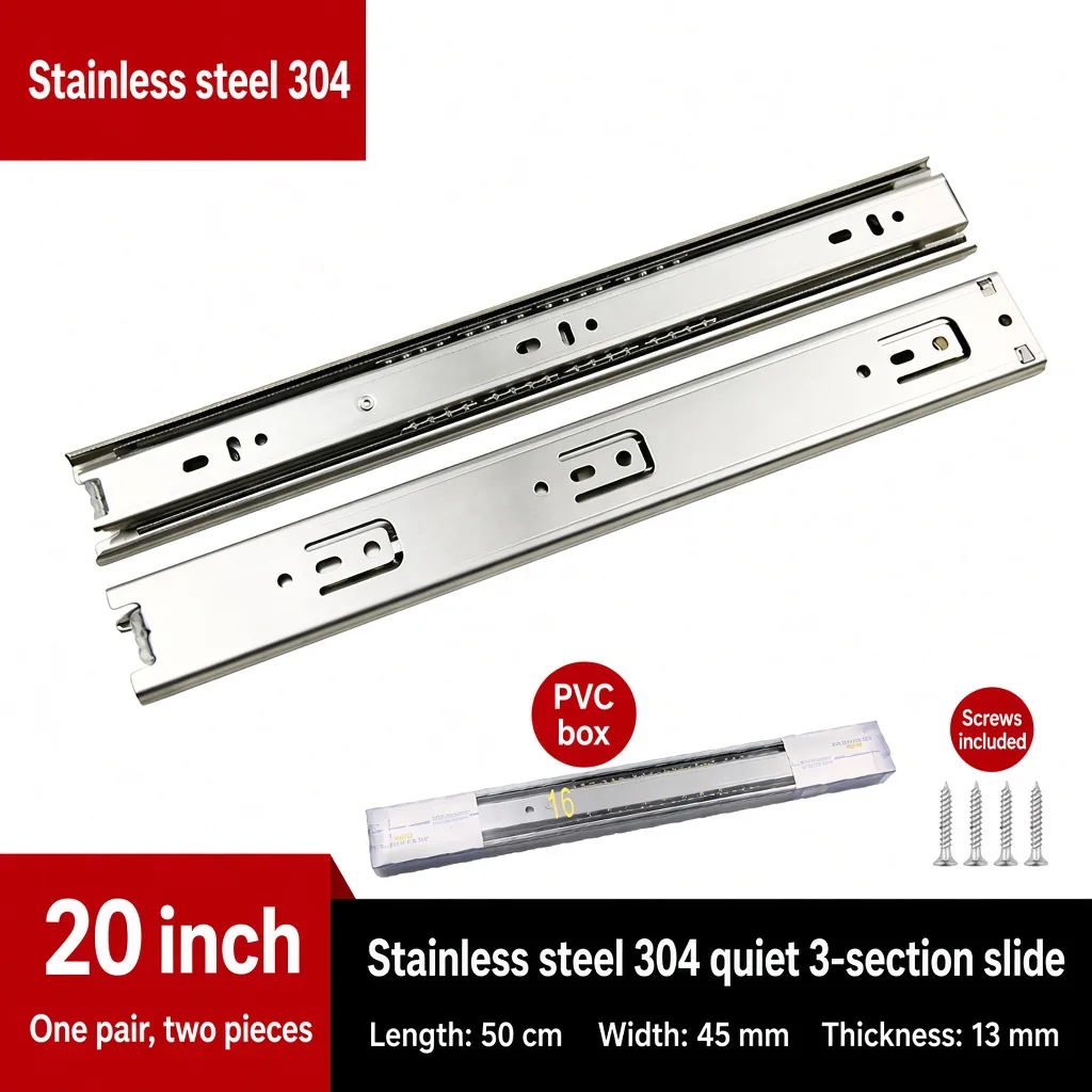 Stainless steel 304 quiet 3-section slide, 20 inch — SL-600479146228-18