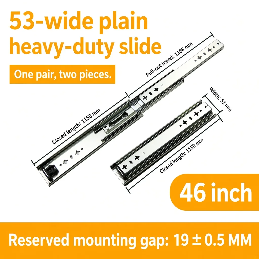 46 inch silver 53-wide plain heavy-duty slide — SL-912047337135-20