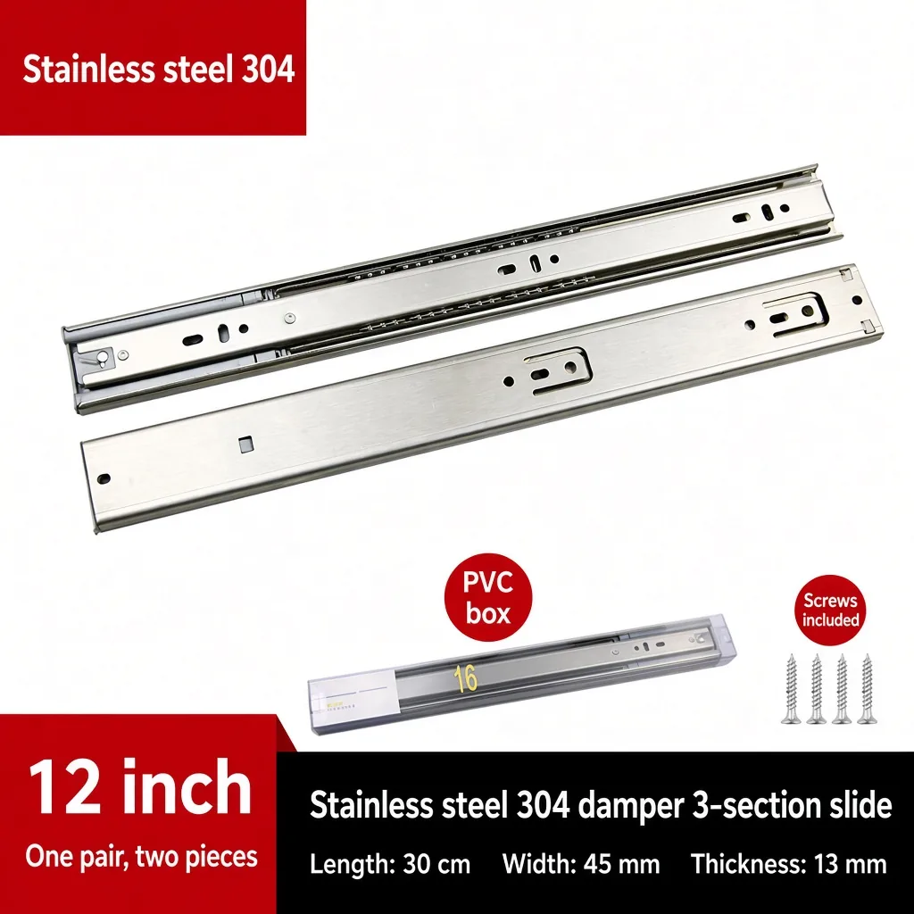Stainless steel 304 damper 3-section slide, 12 inch — SL-600479146228-20