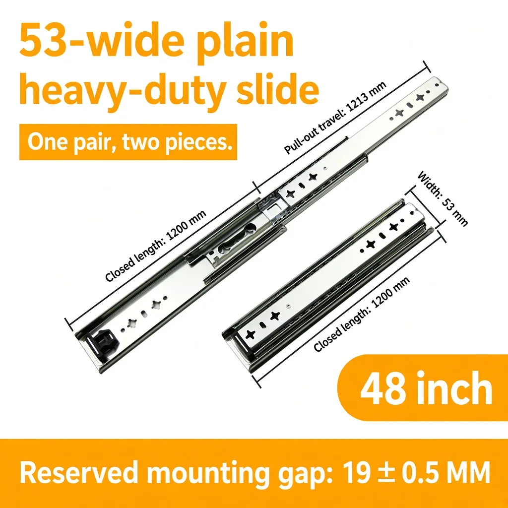 48 inch silver 53-wide plain heavy-duty slide — SL-912047337135-21