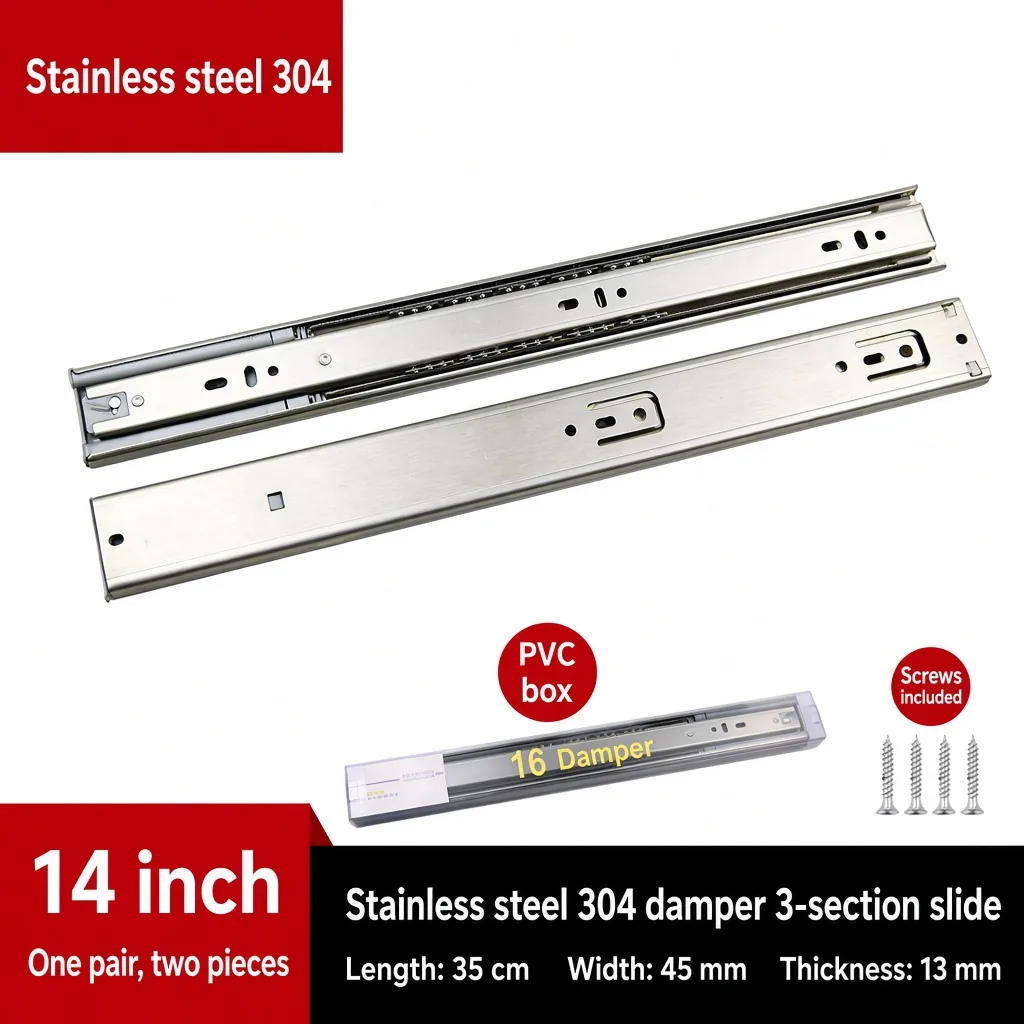 Stainless steel 304 damper 3-section slide, 14 inch — SL-600479146228-21