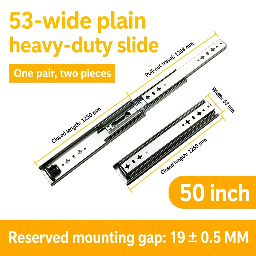 50 inch silver 53-wide plain heavy-duty slide — SL-912047337135-22