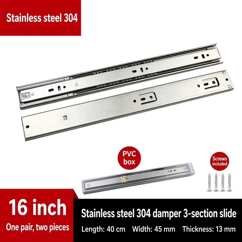 Stainless steel 304 damper 3-section slide, 16 inch — SL-600479146228-22