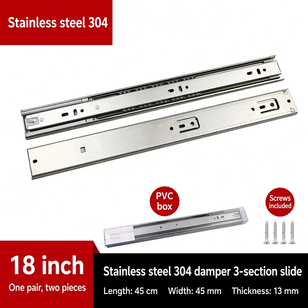 Stainless steel 304 damper 3-section slide, 18 inch — SL-600479146228-23