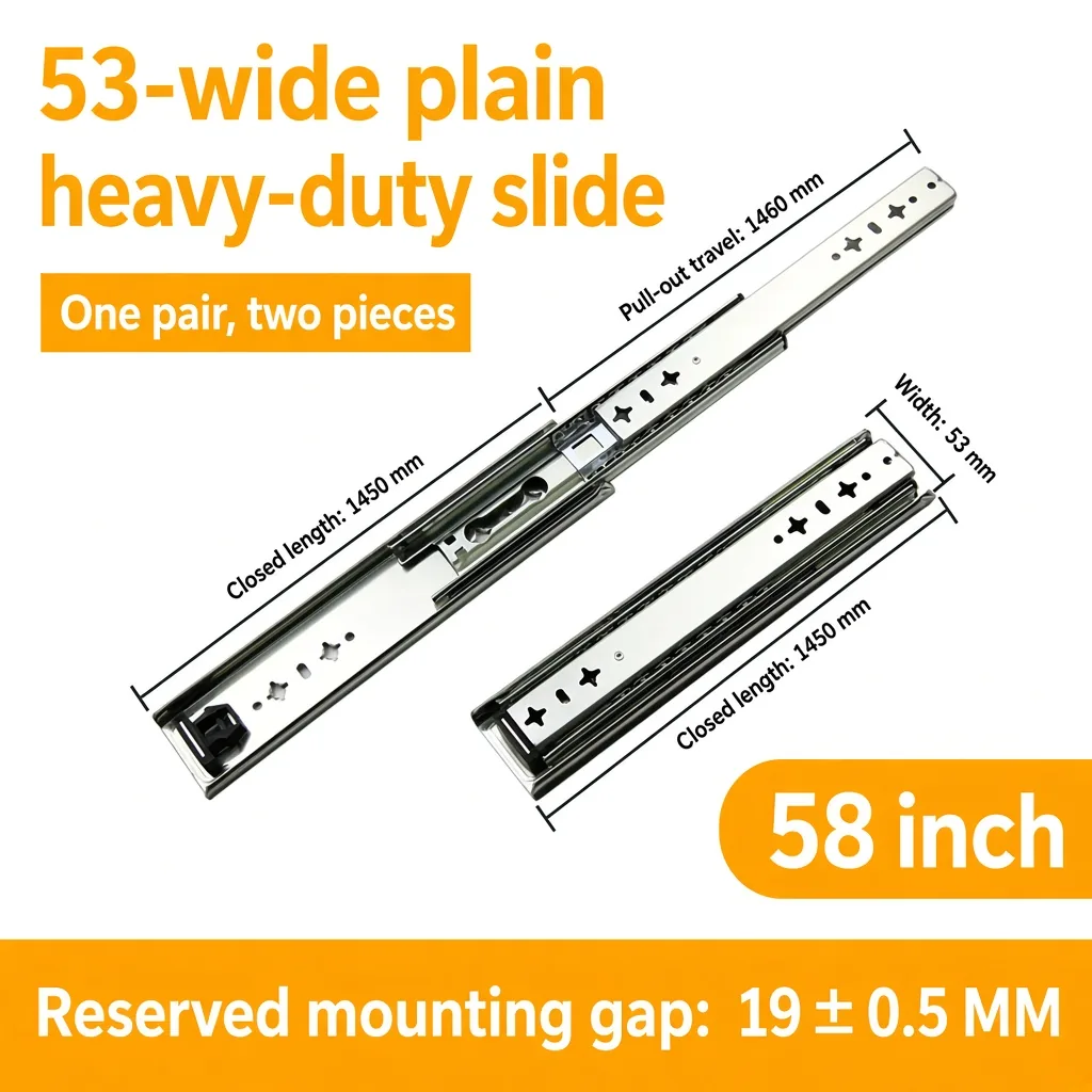 58 inch silver 53-wide plain heavy-duty slide — SL-912047337135-26