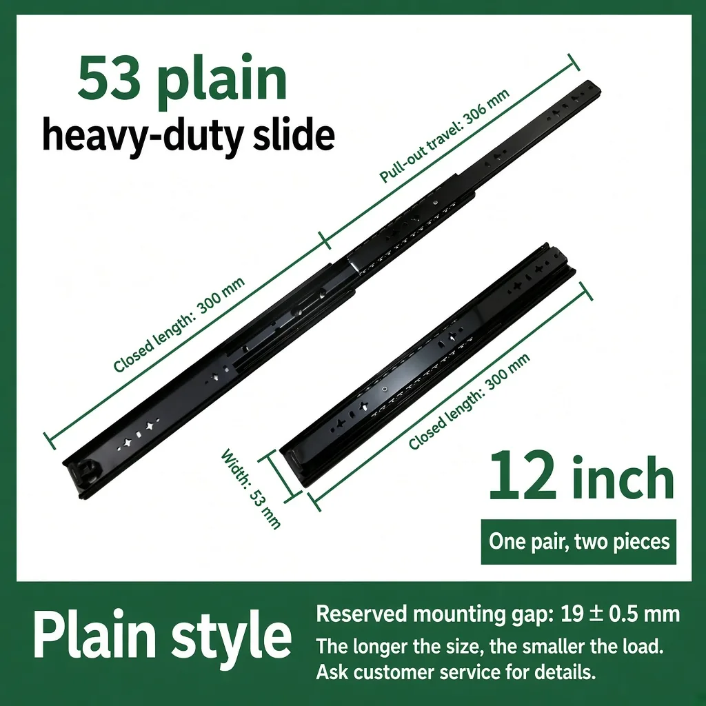 12 inch black 53 plain heavy-duty slide — SL-912047337135-30