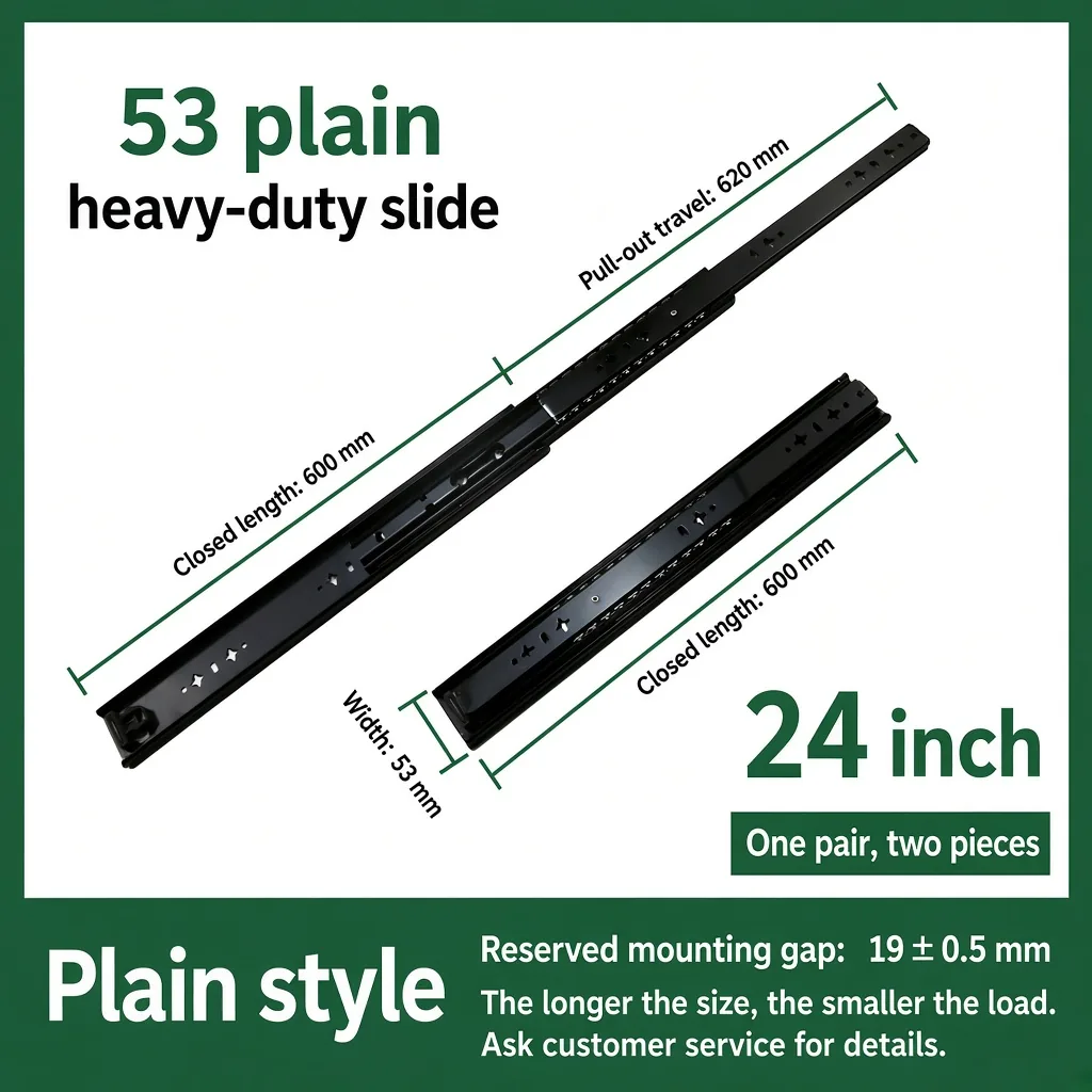 24 inch black 53 plain heavy-duty slide — SL-912047337135-36